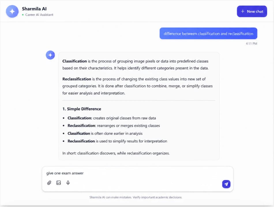 AI Sathi conversation showing a classification response