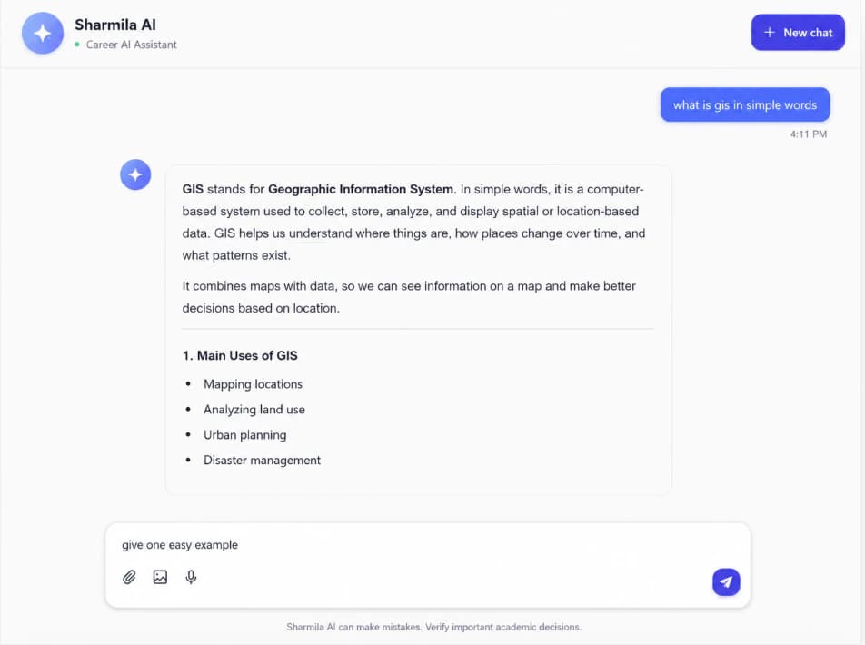 AI Sathi conversation showing a GIS response