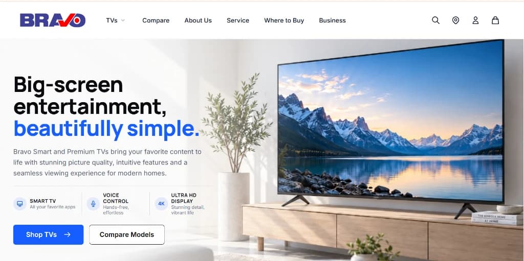 Bravo Website Smart TV platform homepage