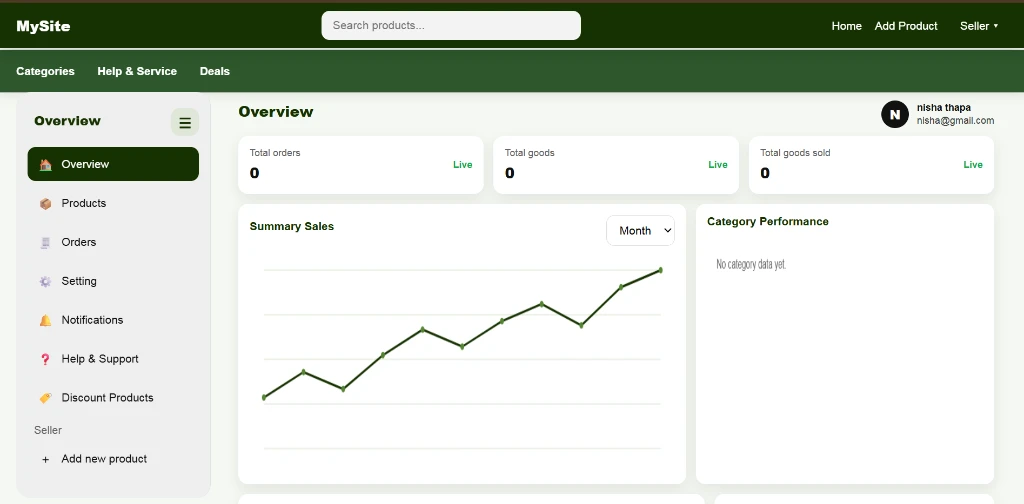 Hamro Bazar seller operational console and account overview