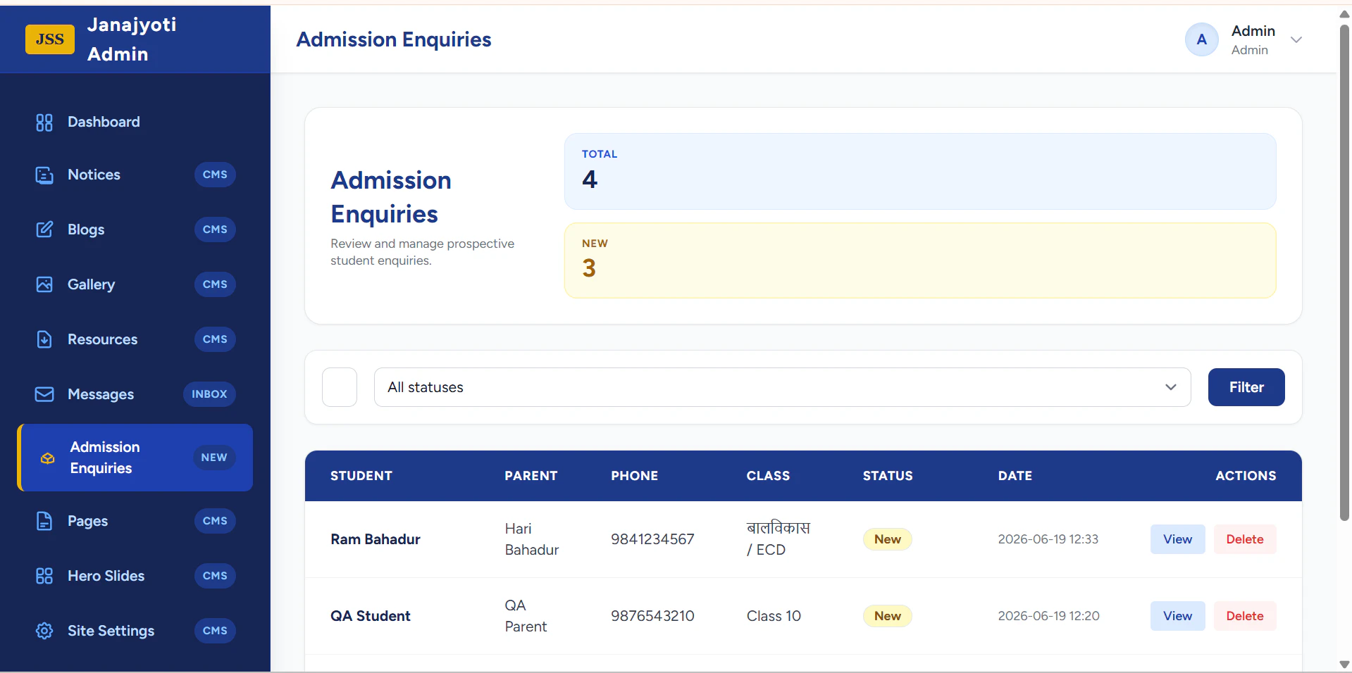 Janjyoti Secondary Boarding School admission enquiries view